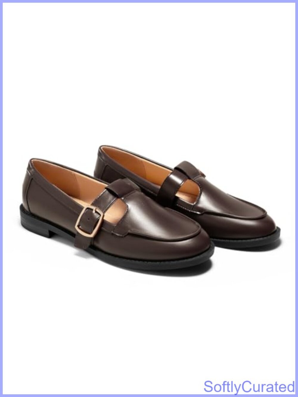 Faux Leather T-Strap Round Toe Flats Slip-On Loafers